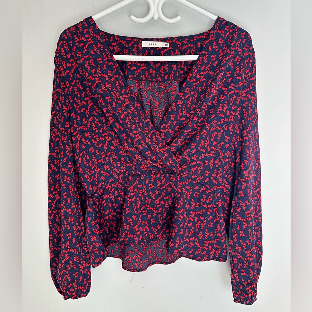 Lush Red and Blue Wrap Blouse